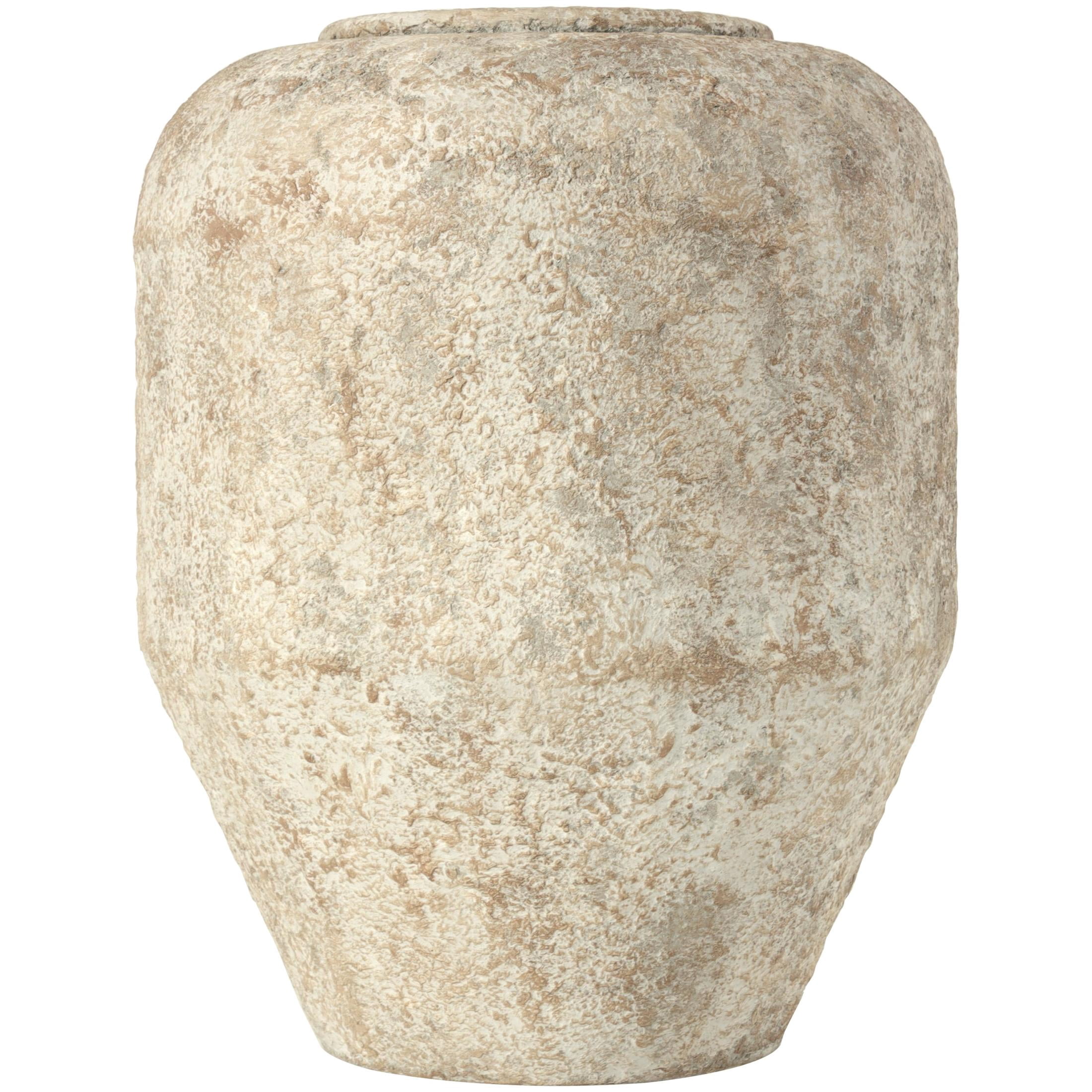 DecMode 15" Handmade Antique Style Distressed Beige Metal Vase