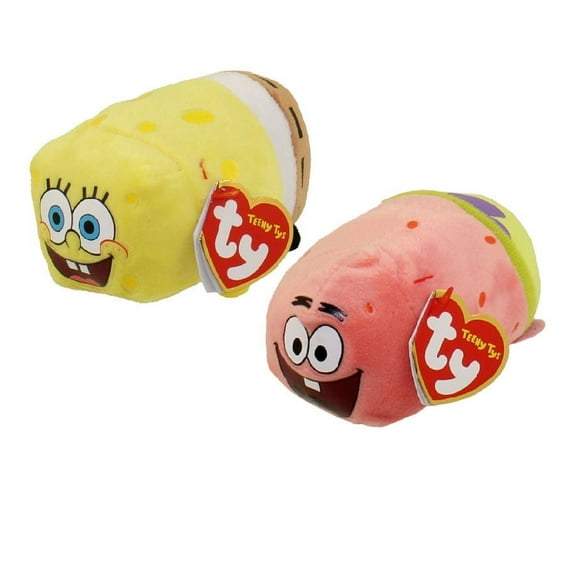 TY Teeny -Stackable Plush - SET OF 2 (Spongebob & Patrick)(SPONGEBOB SQUAREPANTS(BONUS ONE RANDOM TY ERASER)