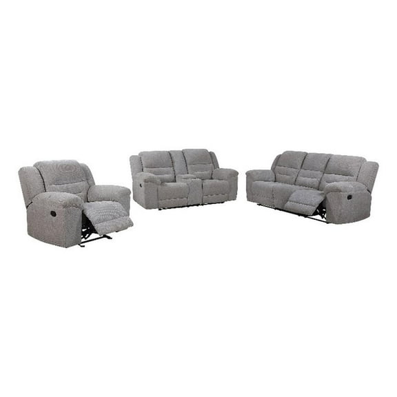 Gilson 3-piece Chenille Upholstered Reclining Sofa Set Grey