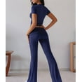 thumbnail image 6 of Women'S 2 Piece Outfits Lounge Sets Ruched Short Sleeve Tops High Waisted Wide Leg Pants Tracksuit Sets Navy Blue XXS, 6 of 9