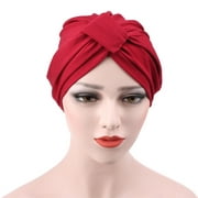 ENJOYW Women Fashion Elastic Turban Hat Head Wrap Stretchable Chemo Pleated Hijab CapCotton