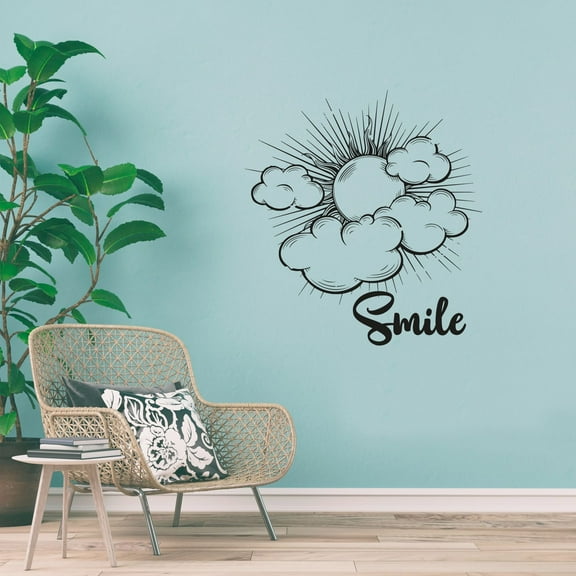 Smile - Life Everyday Reminder Beautiful Design Sun And Clouds Bright Sun Decor Vinyl Wall Art Wall Sticker Wall Decal Home Kids Room Study Room Boys Girls Wall Decor Design Size (28x30 inch)