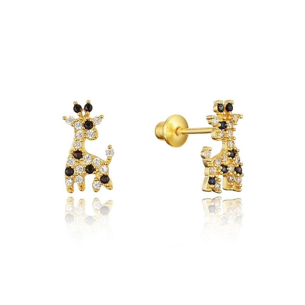 Lovearing - 14k Gold Plated Brass Giraffe Cubic Zirconia Screwback Baby