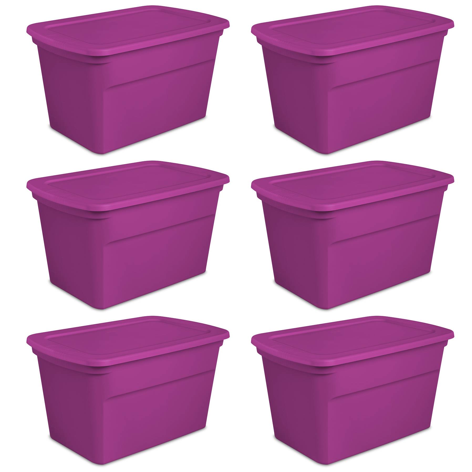 Sterilite 30 Gallon Plastic Storage Tote, Fuchsia Flight (6 Pack