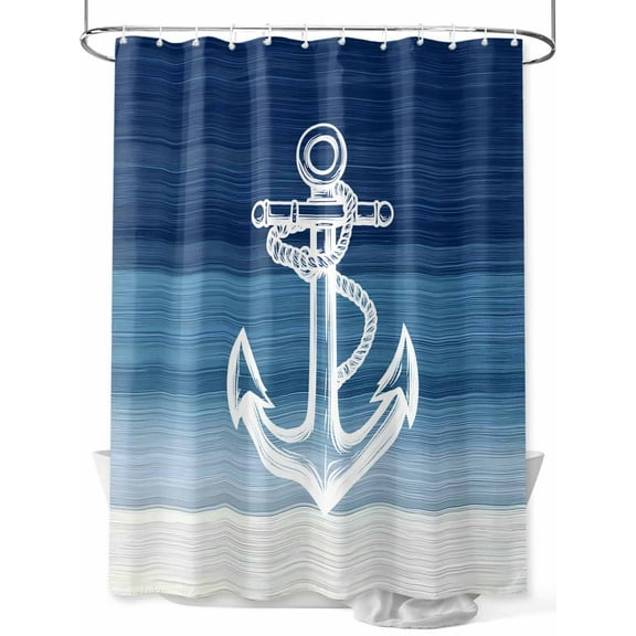 Shower Curtain Blue Anchor Bathroom Curtains with Hooks, Waterproof Fabric Nautical Coastal Bath Shower Curtains Set for Bathroom Bathtubs Decor 36x72 Inch