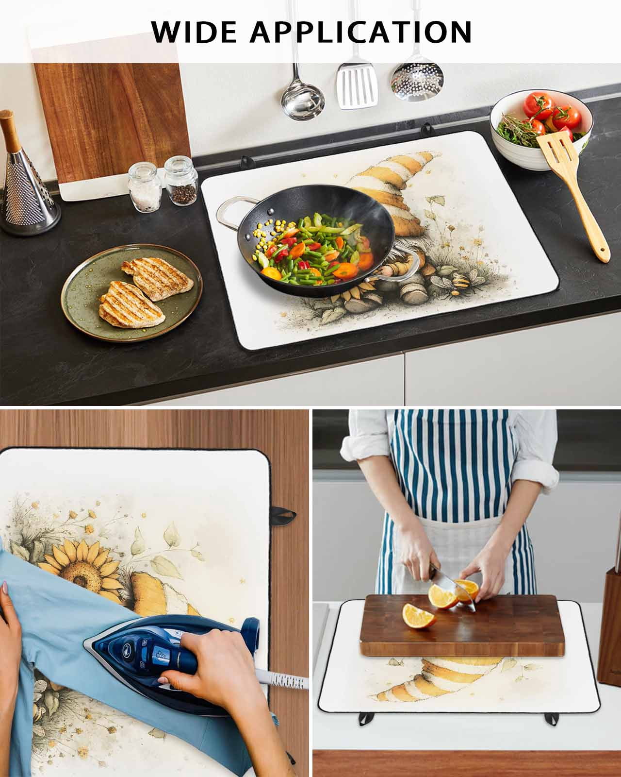 nqOlkjepod Large Induction Cooktop Protector Mat 24"x21", Yellow Dwarf Stove Top Covers for Electric Stove, Sunflower Vintage Botanical Country Stove Burner Cover Mats, Glass Top Stove Cover