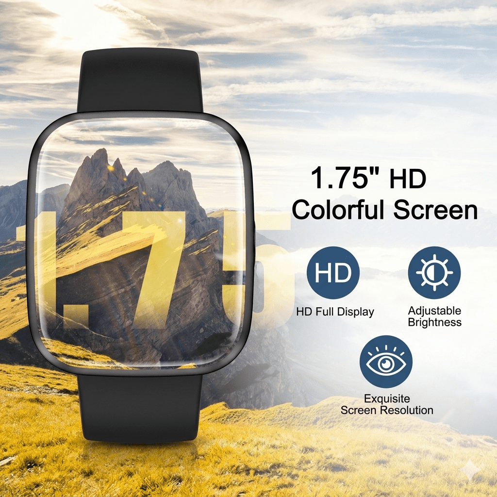 2026 Smart Watch for Android Iphone , 1.75" Women Men Fitness Tracker with Bluetooth Answer/Calls,IP68 Waterproof, AI Voice Assistant,100+ Sports ,Sleep Tracker,Weather,Black