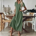 thumbnail image 3 of Womens Summer Dresses, Soft Cotton Linen Blend Maxi Dress, Short Sleeve V Neck Loose Fit Casual Dress Green XL, 3 of 6