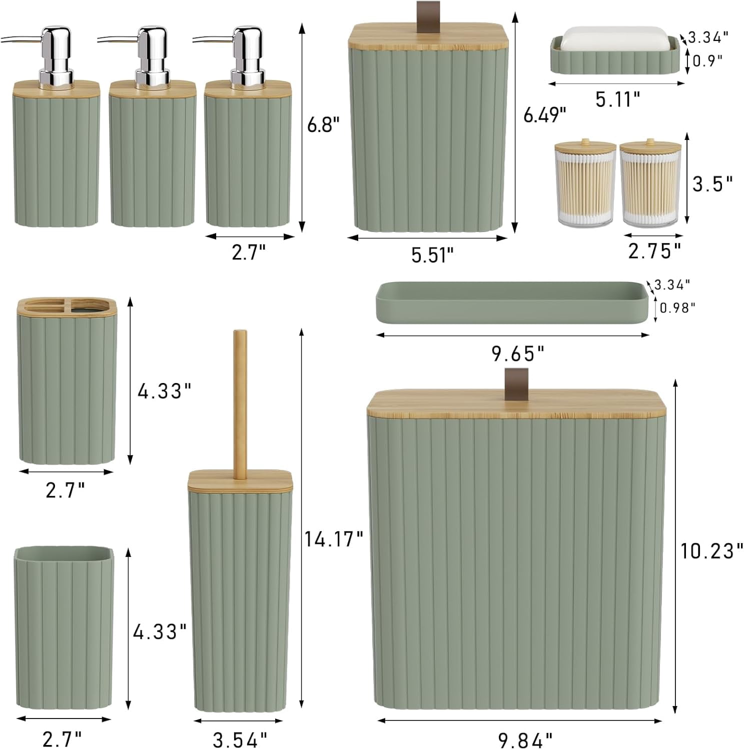Bathroom Accessory Set - White Bathroom Set, 12PC Bathroom Accessories Set, White Bathroom Accessories Set, Mini Trash Can, Toilet Brush, Trash Can & Soap Dispenser