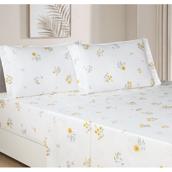 Say Yes Bedding Leila Yellow Floral 100% Cotton Sheet Set with Pillowcases