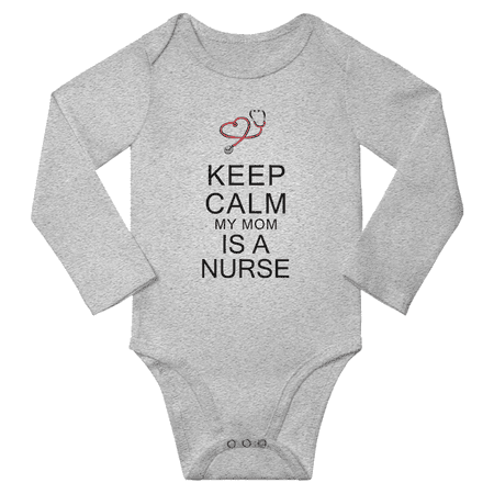 

Keep Calm My Mom is A Nurse Funny Baby Long Sleeve Bodysuits (Gray 18-24M)