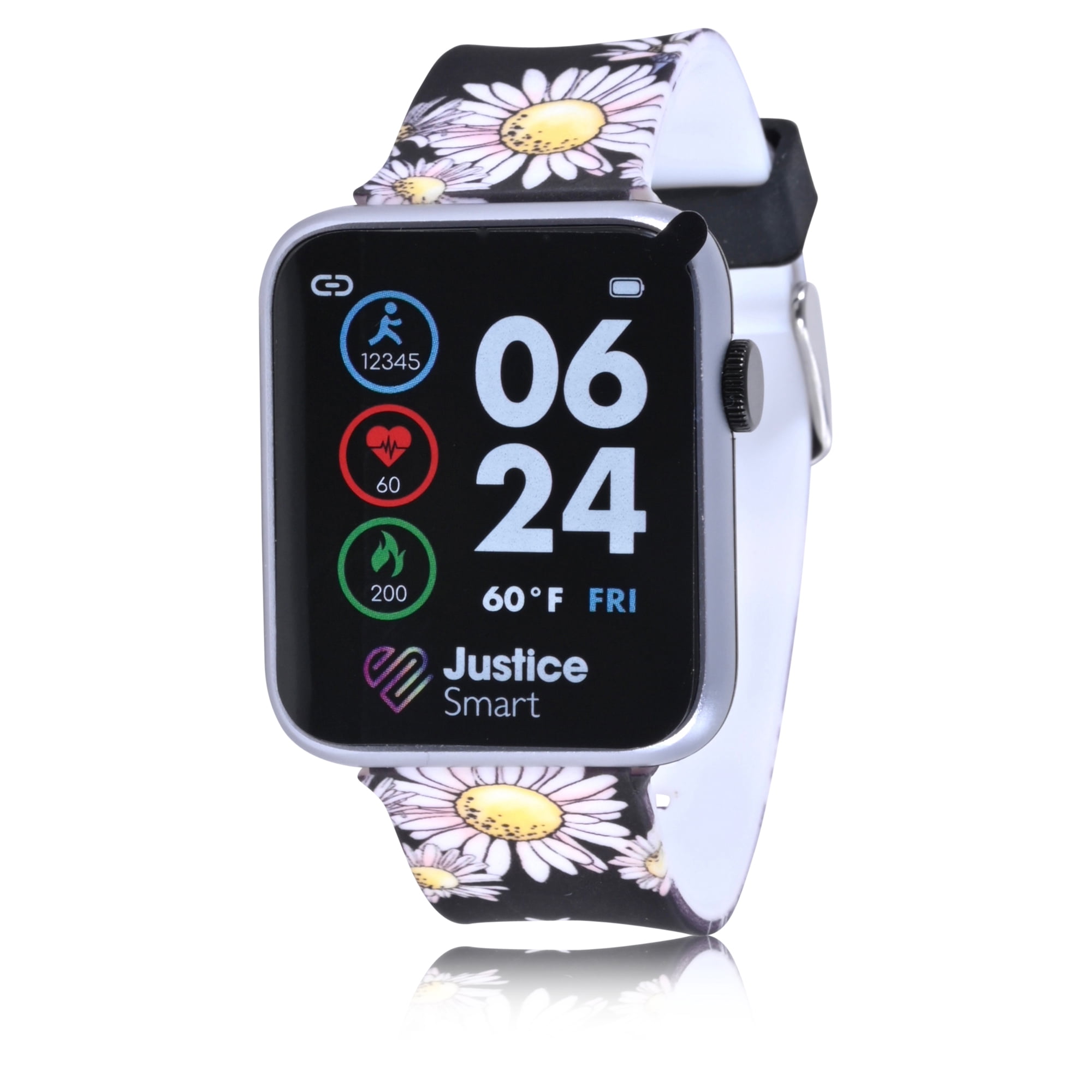 Justice Unisex Tween Smart Watch in Black Daisy Strap with Silicone Strap (JSE4219WM)