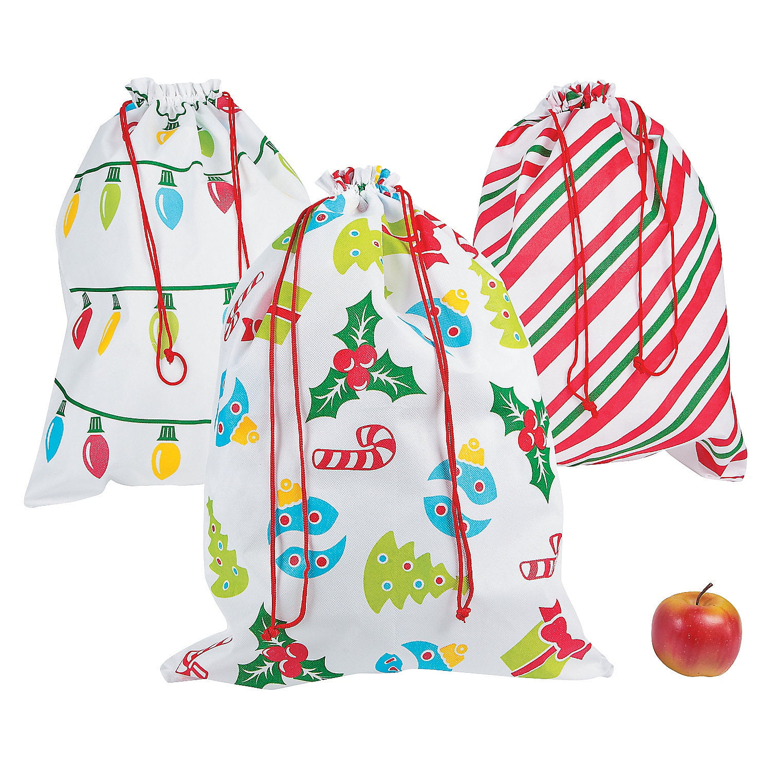 Jumbo Christmas Drawstring Bag (6Pc) Favor Bagss 6 Pieces