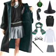thumbnail image 2 of Disfraz unisex de Slytherin, bata de escuela mágica, capa, suéter, vestido, corbata, gafas, conjunto de brujería, disfraz de Halloween, 2 of 5