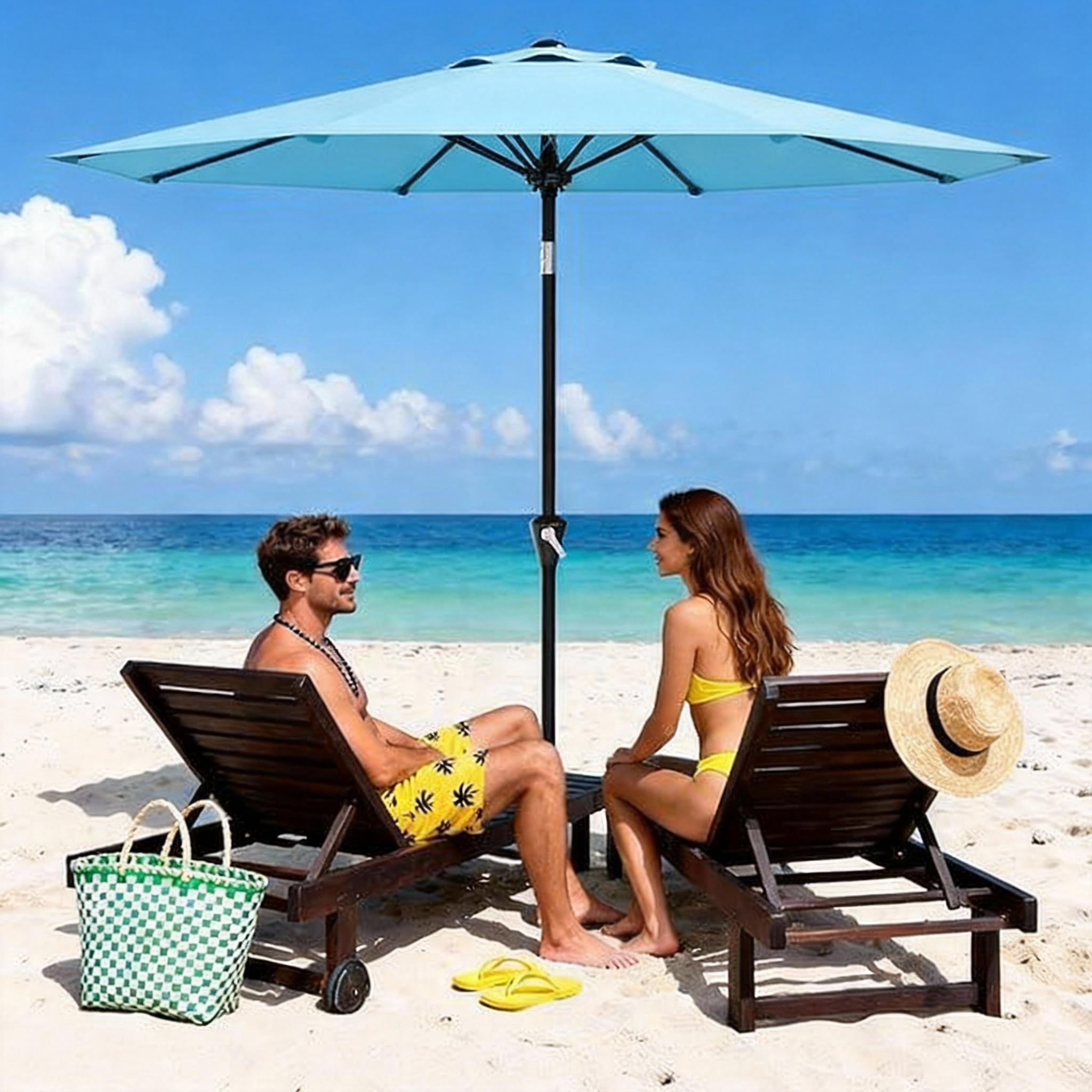 9 FT Patio Umbrella for Outdoor, Outdoor Umbrella with Push Button Tilt and Crank, Outdoor Patio Umbrellas with 8 Sturdy Ribs for Market, Garden, Deck, Backyard, Pool