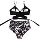 thumbnail image 4 of Trajes de baño de 2 piezas con estampado floral de cordón de talle alto para mujer Criss Cross X Large Black Floral Jormftte HMHZ845-39, 4 of 7