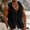 thumbnail image 4 of Men's Sleeveless Hooded Cotton Linen Shirt, Button Down Casual Beach Vest, Lightweight Breathable Summer Vacation Top Black, 4 of 9