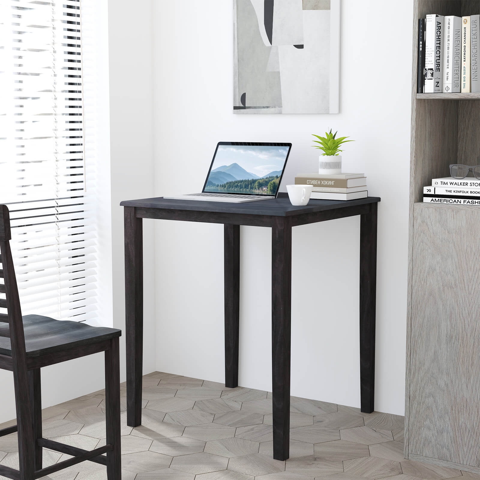 Costway Square Dining Table for 4-Person with Solid Wood Frame for Dining Room