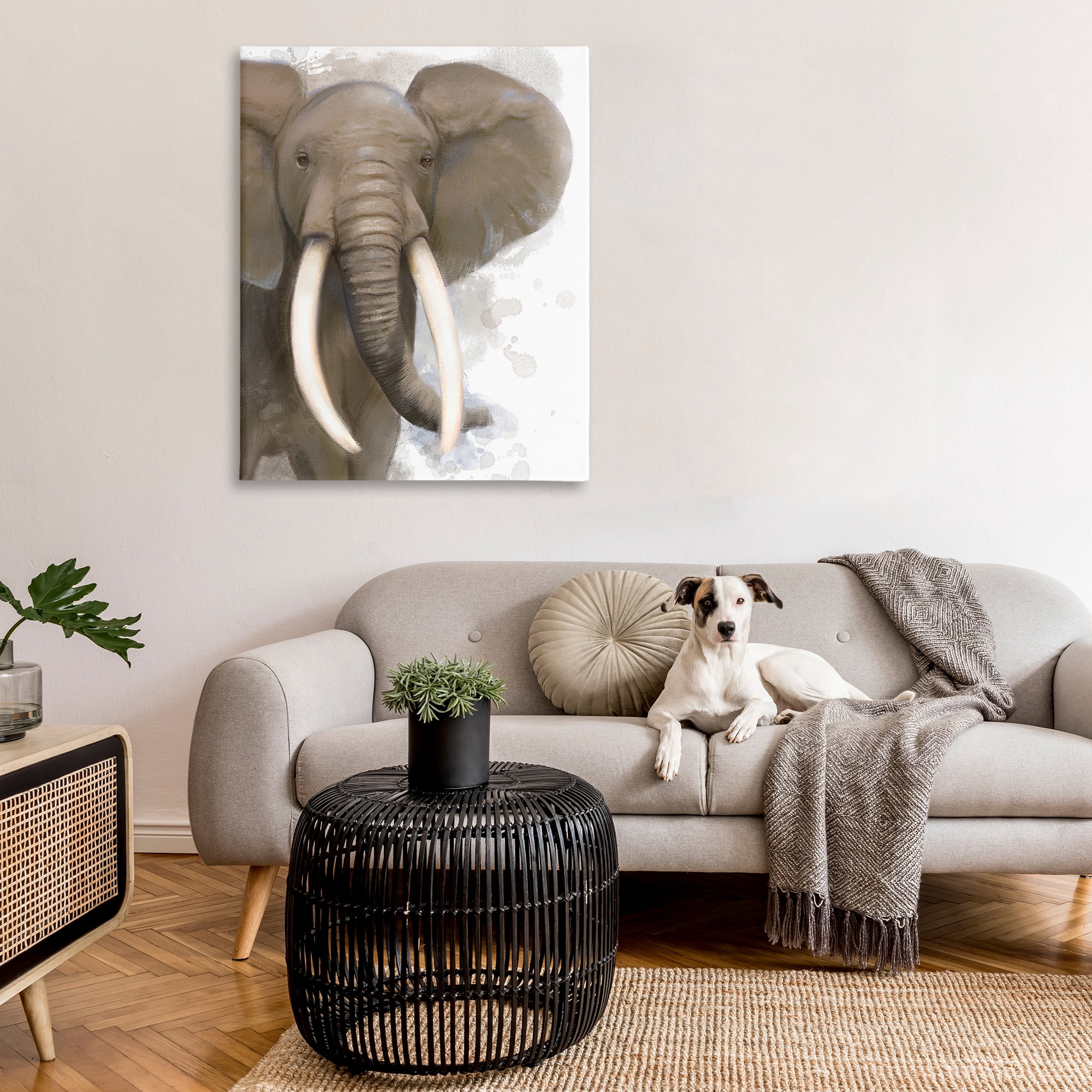 Stupell Industries Elephant & Modern Splash Animals & Insects Painting Gallery Wrapped Canvas Art Print Wall Art, 36 x 48