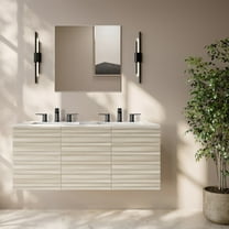 Cascade 48" Wall-Mounted Bathroom Vanity in White Oak with 3-Hole Widespread Double Basin Sink Top