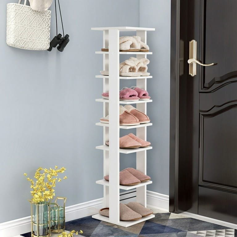 7-Tier Wooden Shoe Rack Narrow Vertical Shoe Stand Storage Display