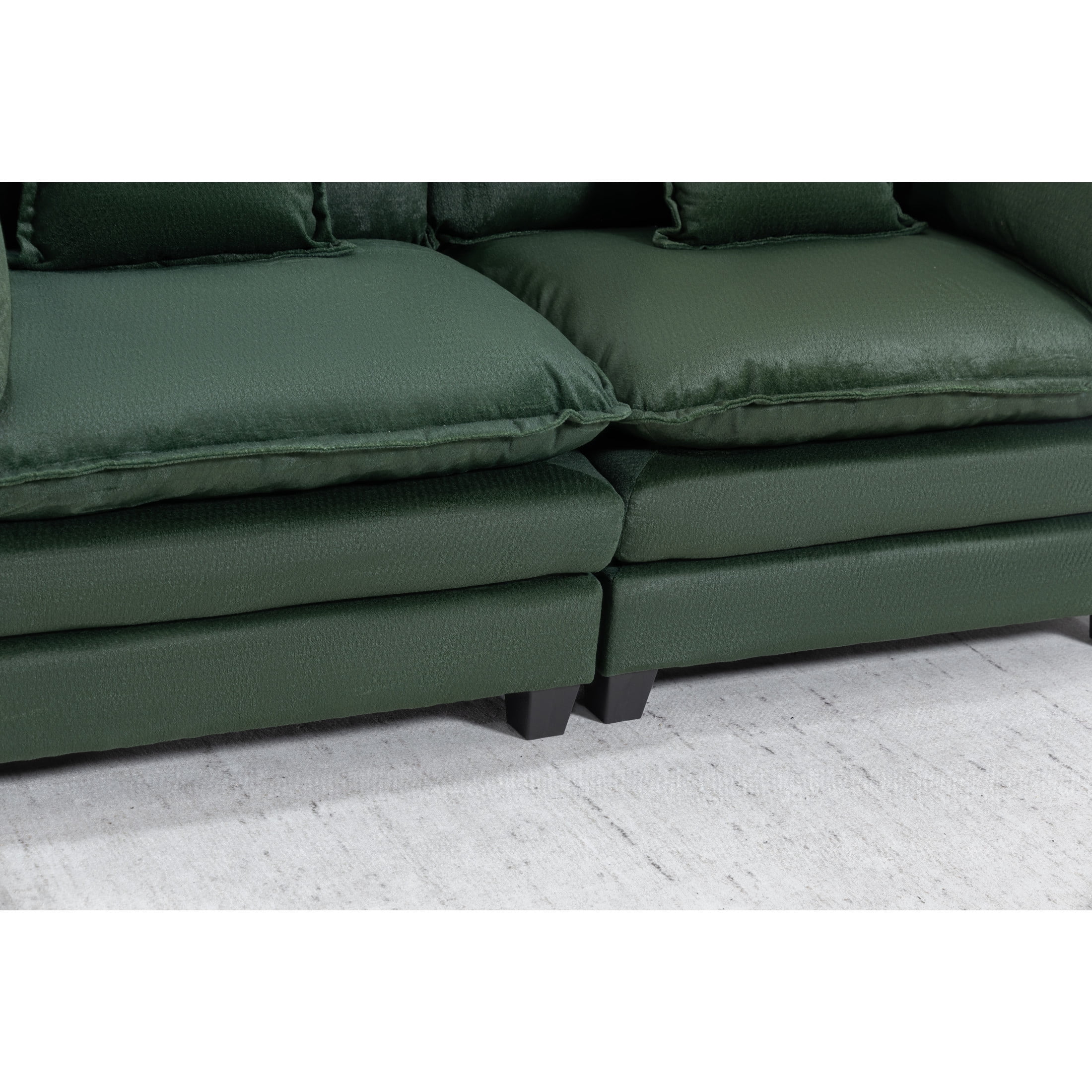 GDF Studio Udolf 149.61" Modern 4-Seat Modular Sectional Sofa with Ottomans and Pillows, Chaise Lounge for Living Room, Green
