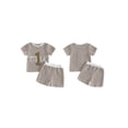 thumbnail image 2 of BemeyourBBs Baby Boys First Birthday Outfits One Years Old Birthday Clothes Waffle Knit Number Embroidery Striped Short Sleeve TShirt Tops and Shorts Set, 2 of 9