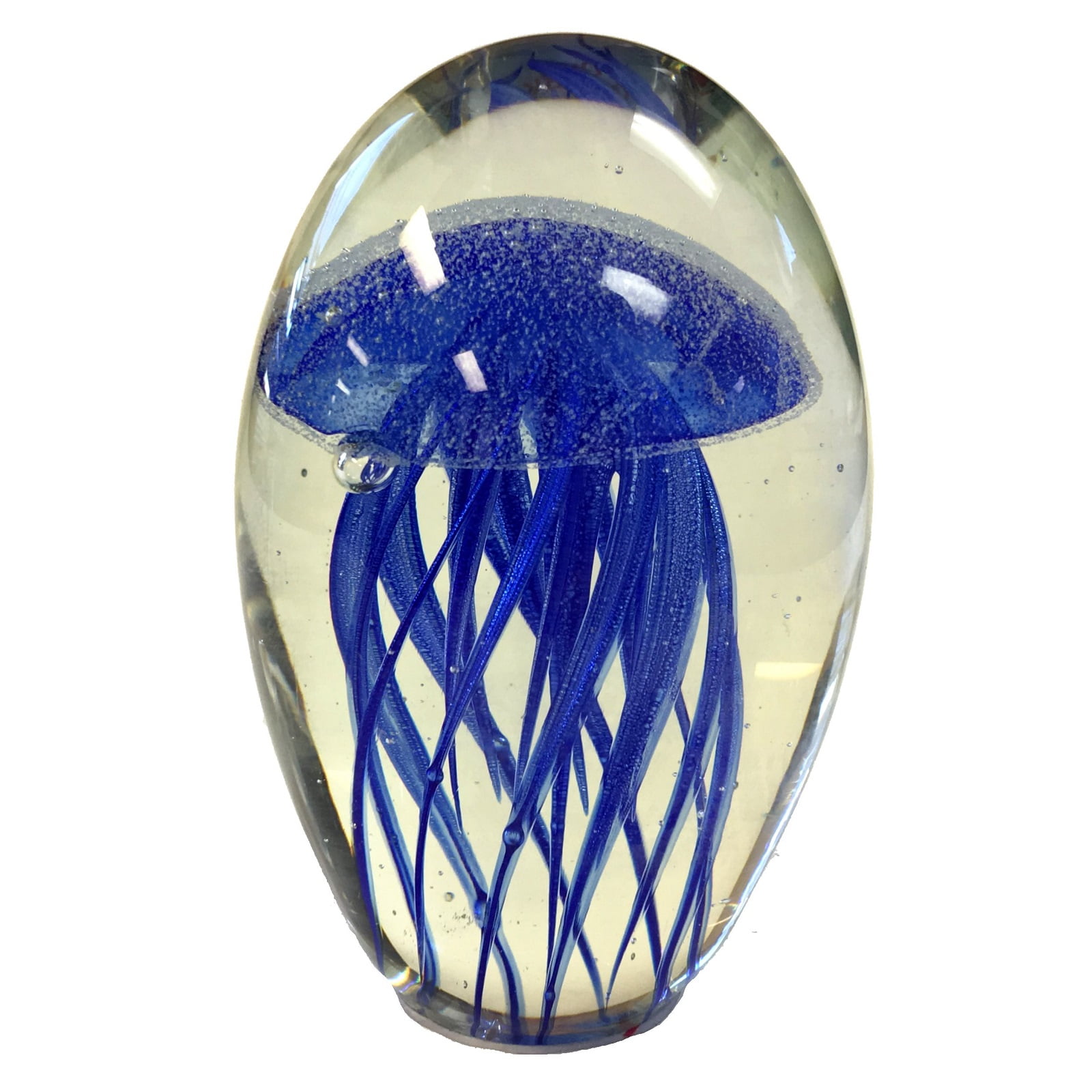 8“ Glass Jellyfish Paperweight Handmade Figurine Glow in The Dark large blue 