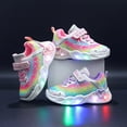 thumbnail image 5 of yboeqw Little Girls Hook and Loop Light‑Up Sneakers Rainbow Star Print LED Flashing Sole Lightweight Non‑Slip Casual Athletic Shoes for Little Girls, 5 of 8