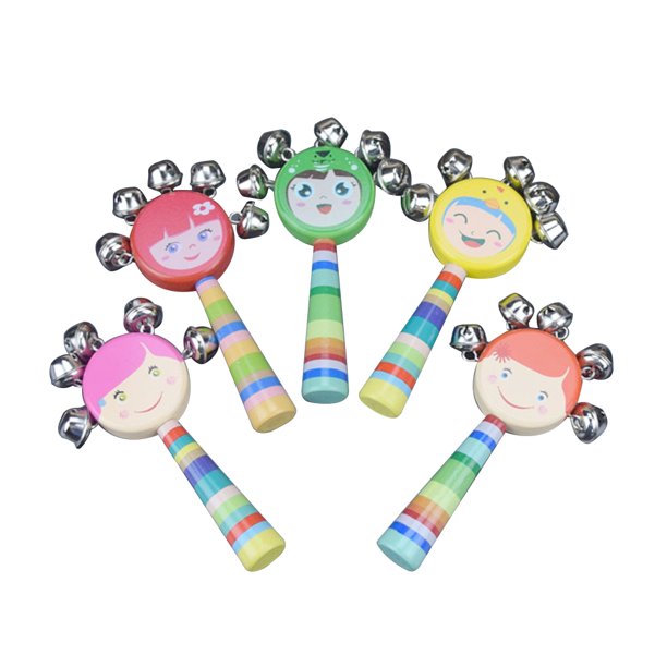 Sonajero de madera con forma de caja, diseño de dibujos animados, con colores vivos y arcoíris, con cascabeles de madera, sonajero, juguete musical para bebés y niños (color aleatorio).