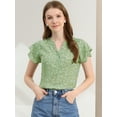 thumbnail image 2 of INSPIRE CHIC Blouse Décontractée pour Femme à Imprimé Floral, Manches à Volants, Boutonnée, Col en V, Verte, TG, 2 of 6