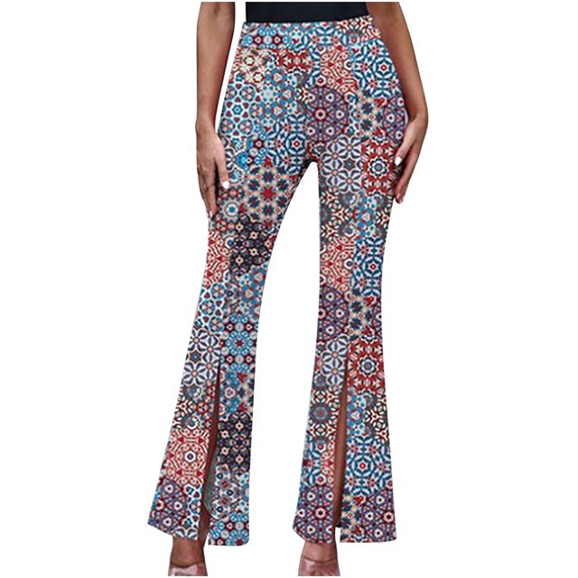Meichang Pantalon Évasé Fendu Taille Haute Extensible pour Femmes, Pantalon Large Décontracté avec Poches, Noir, m