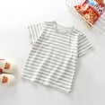 thumbnail image 2 of BYHONG Summer Children's Short Sleeved Striped T Shirt Pure Cotton Boys and Girls Top Baby Base Shirt Gray 18-24 Months, 2 of 7