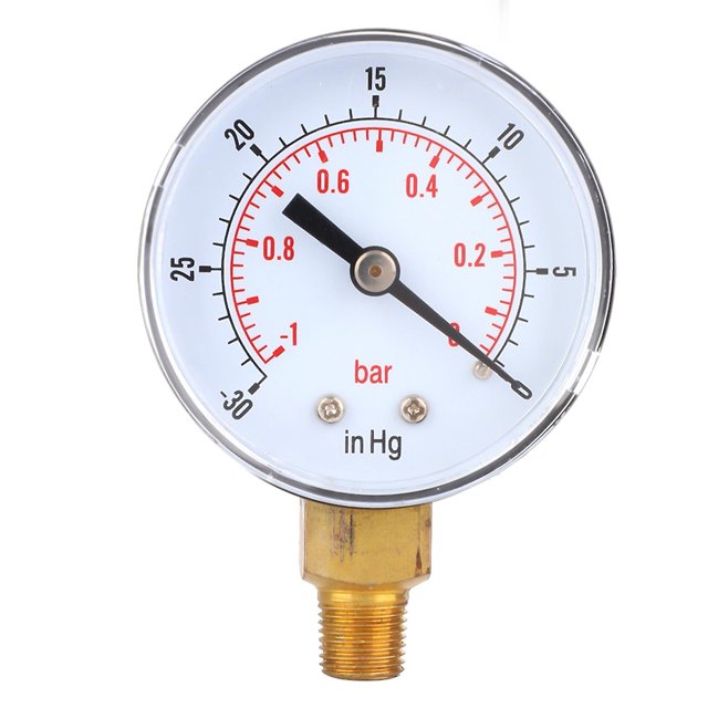 Vacuum Gauge -1-0 bar -30-0 inHg 50 mm 1/8 BSPT, Bottom Connection for Air, Water, Oil