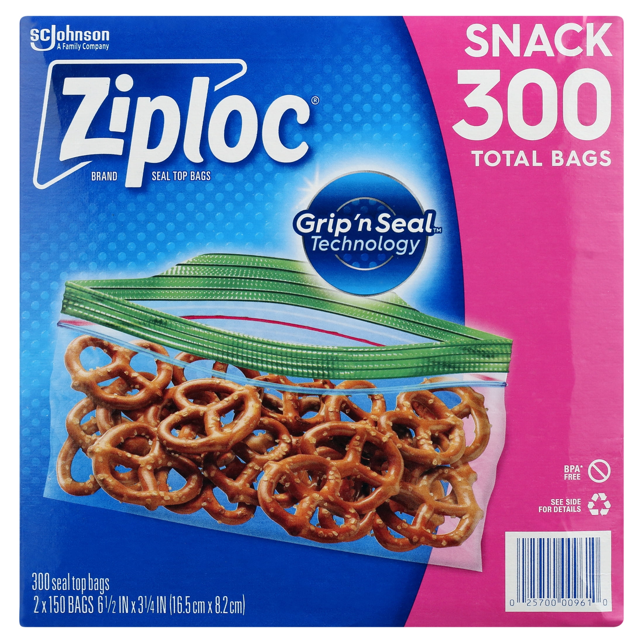 Ziploc Snack Bags 150 ct. pk. 2 pk
