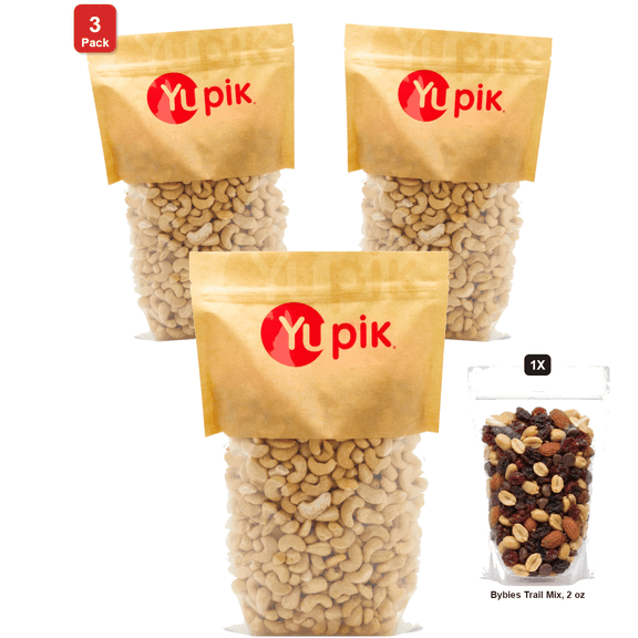 3 Pack | Yupik Whole Raw Cashews, 1 Bag, 2.2 lb, with Bybies Trail Mix, 2 oz