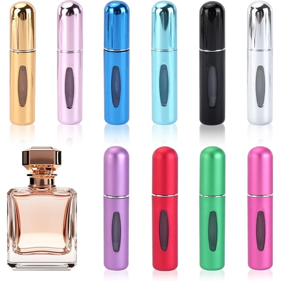 【HOSTK】10Pcs 5ml Portable Refillable Perfume Atomizer Bottles, Mini Lightweight Empty Travel Perfume Spray Bottles, Multicolor Leak-Proof Scent Pump Case for Travel & Outdoor