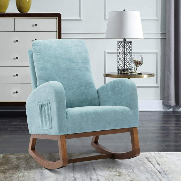 Modern Upholstered Rocking Chair, Light Blue Bedroom Chairs