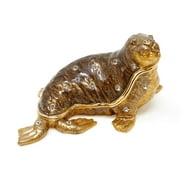 Supreme Housewares Walrus with Crystal Glass Pewter Hinged Jewelry Trinket Box with Magnetic Closure