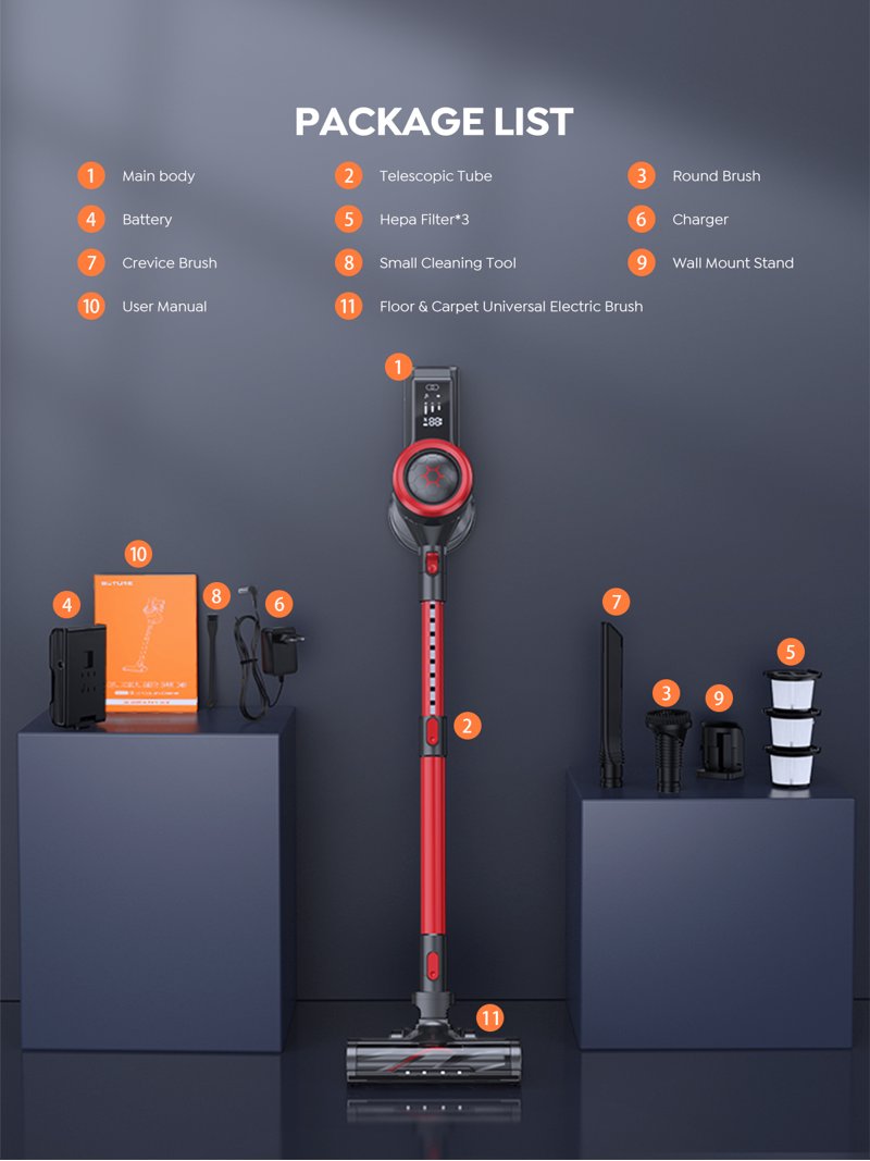 BUTURE Cordless Vacuum Cleaner, 450W Motor, 40KPA Suction, 60-Min