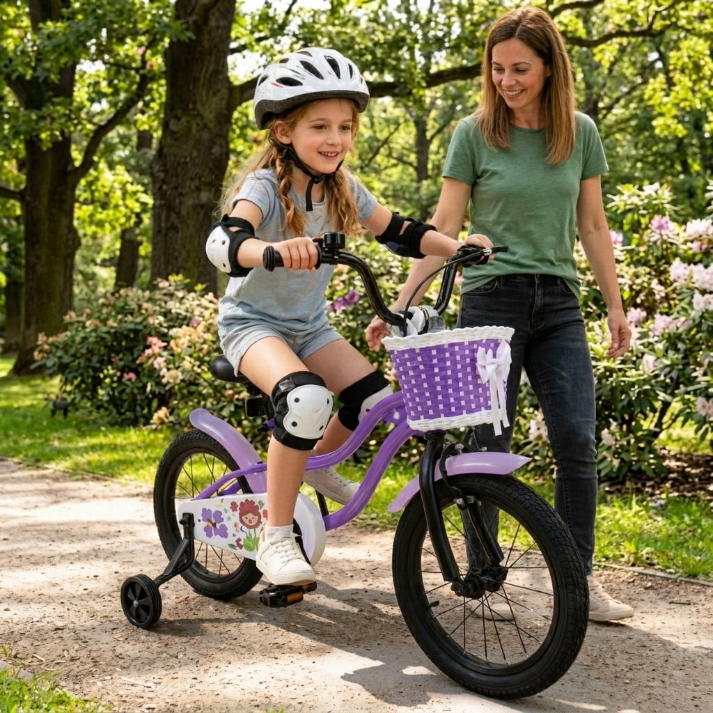Redsmile Kids Bike 12 Inch with Training Wheels for Boys Girls Aged 3-4 Years Old, Toddler Bicycle with Adjustable Seat and Rider Height 31.5"-41.3", 110 lb Capacity, Purple