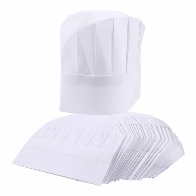 Chef Hats – 24-Pack Disposable White Paper Chef Toques, Chef Supplies, Adjustable Professional Kitchen Chef Caps For Baking, Culinary Hygiene, Cooking Safety, 20-22 Inches In Circumference