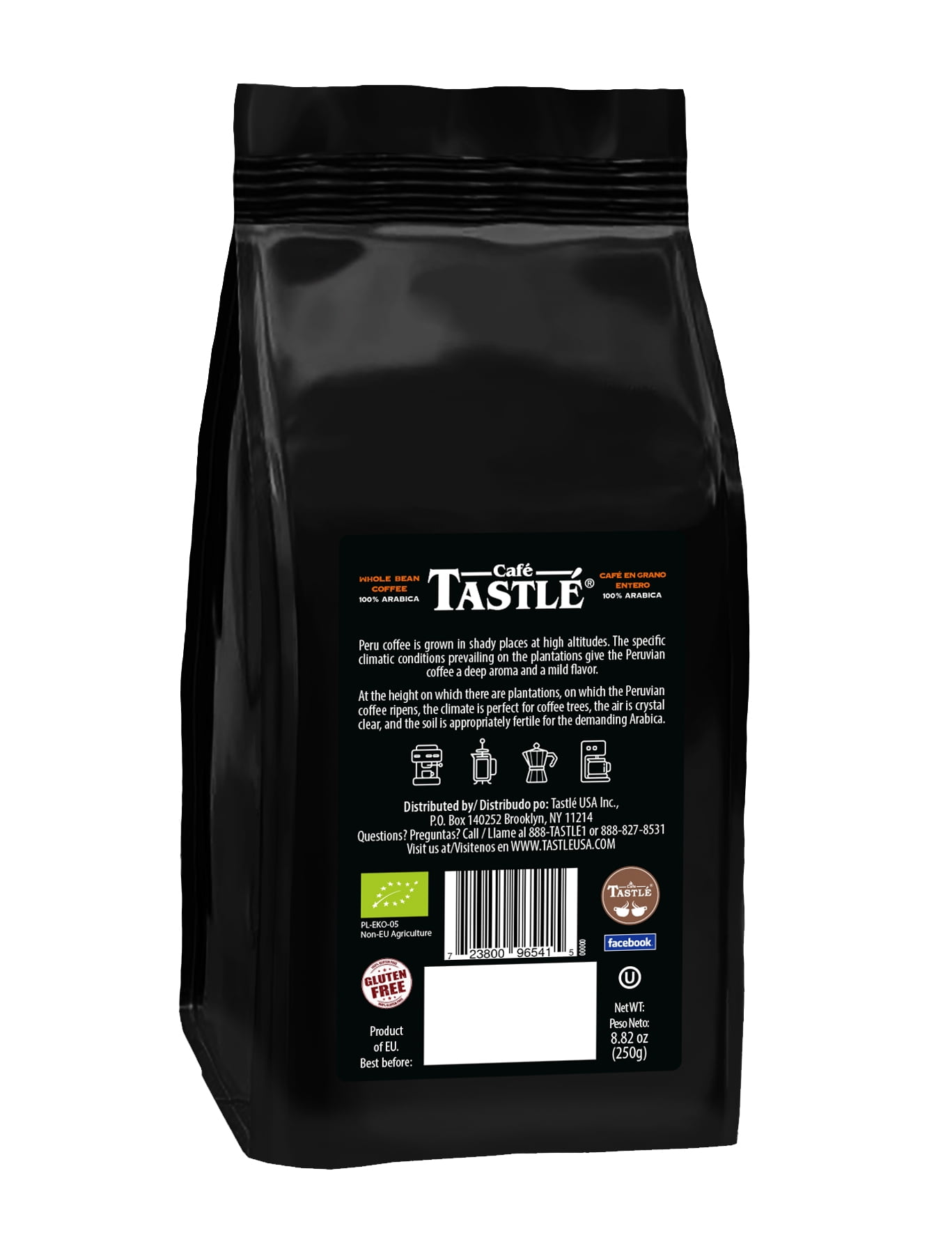 Cafe Tastle Peru Organic Medium-Dark Roast 100% Arabica Whole Bean Coffee, 8.82 oz