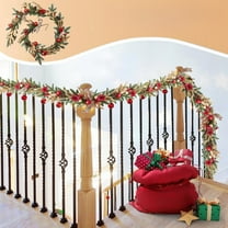 Extra Large 70" Christmas Wreath - Gold Leaf & Red Berry Door Decor for Fireplace/Window, Heavy Duty Plastic Holiday Garland (Non-Lit Version)‌