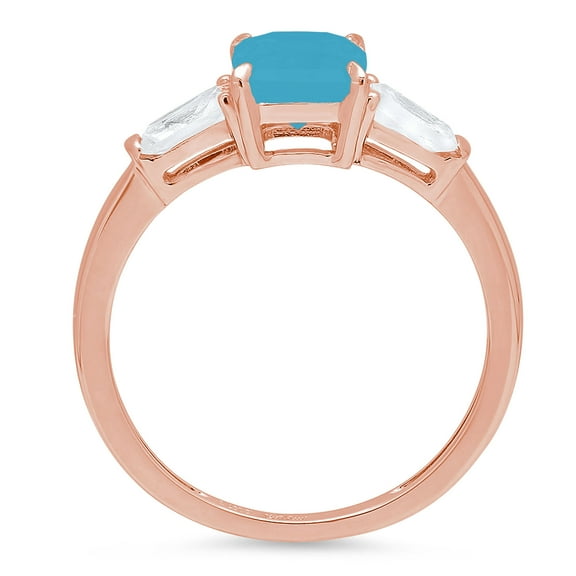 1.5 ct Emerald Cut Simulated Turquoise Three-Stone Engagement Ring for Women in 18K Rose Gold