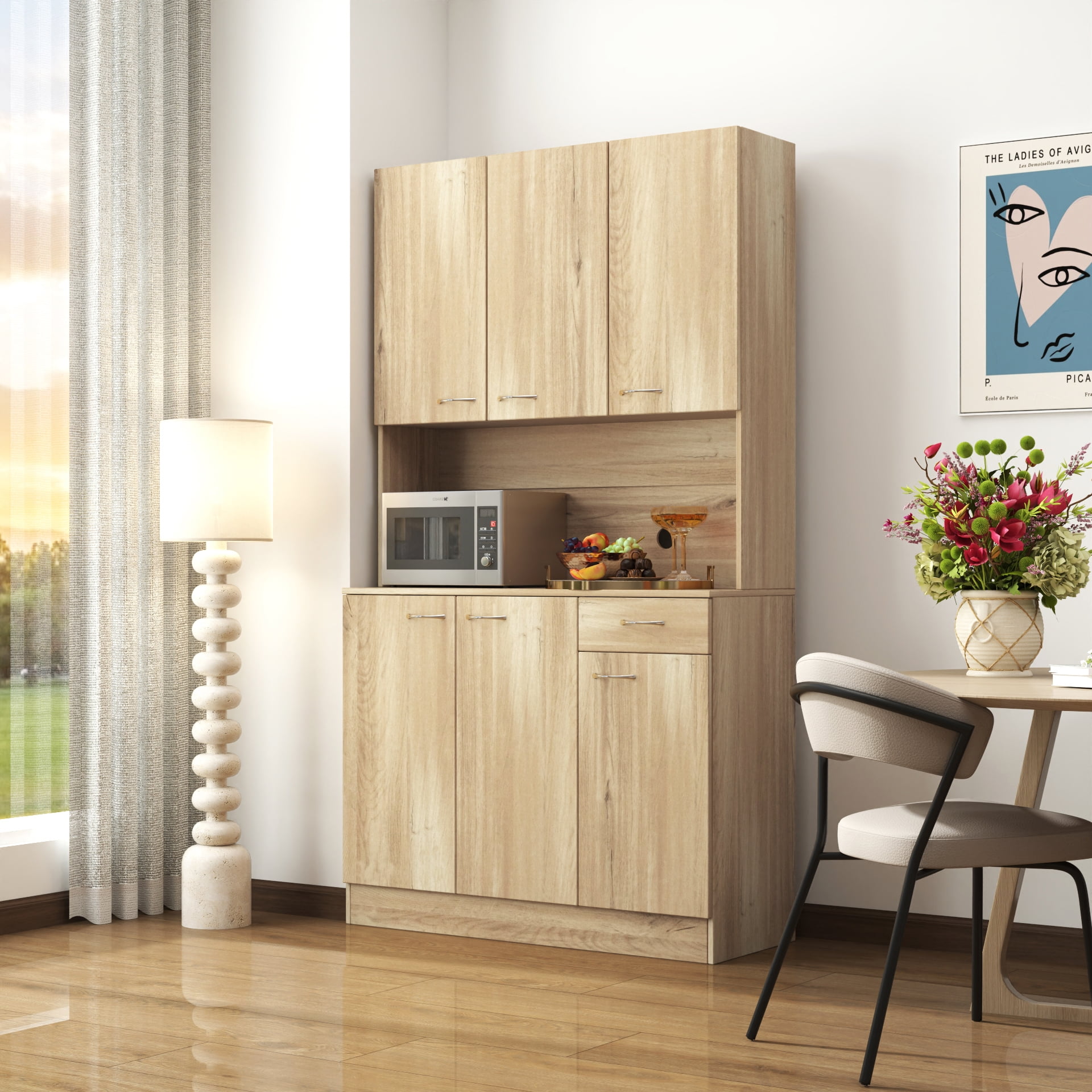 Mintazer 70.8" Tall Kitchen Pantry Cabinet with Open Shelf, Freestanding Food Storage Cabinet with Drawer & 6 Doors for Hallway Living Room Kitchen, Vatural