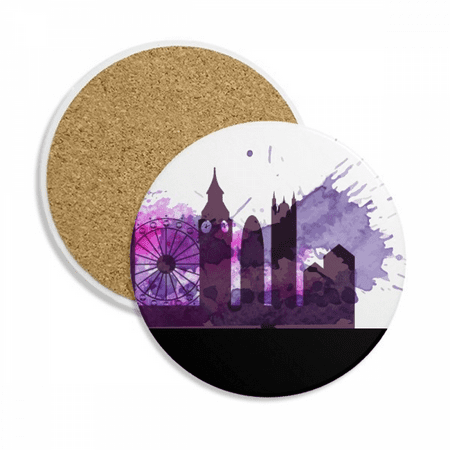 

UK England London Purple Watercolor Coaster Cup Mug Tabletop Protection Absorbent Stone