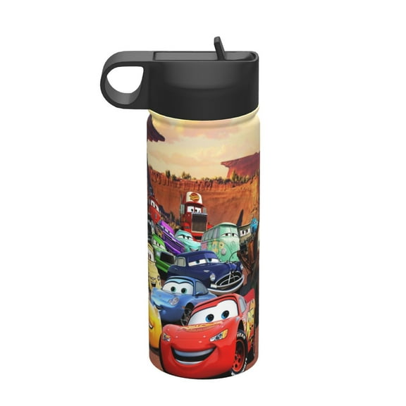 Cars Kids Insulated Water Bottle With Straw - 18 Oz Stainless Steel Double Wall Vacuum Cup, Leakproof, Bpa Free, Suitable For Boys And Girls