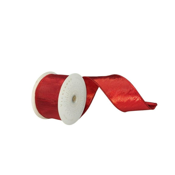 Vickerman QTX24014 2.5 in. x 10 yards Metallic Christmas Ribbon, Red