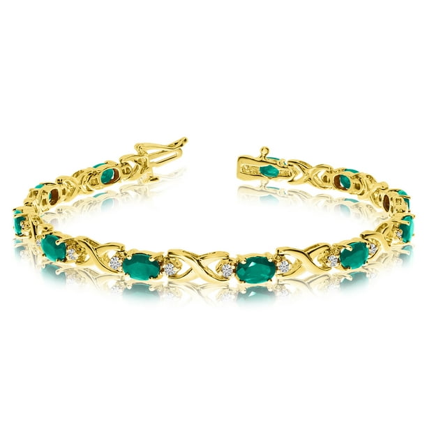 DirectJewelry 14k Yellow Gold Natural Emerald And Diamond Tennis